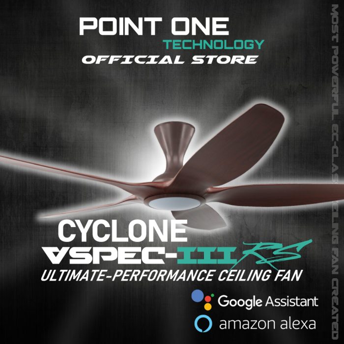 Point One Technology Cyclone VSPEC-III R.S. (48"/62") Cherrywood (5 Blades) // Built-in SMART Ceiling Fan feature image